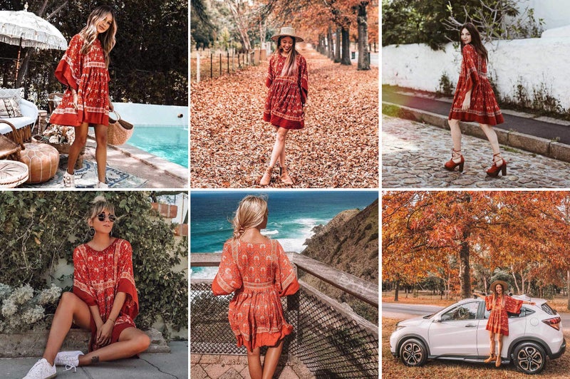 R.Vivimos Women's Summer Cotton Half Sleeve Casual Loose Bohemian Floral Tunic Dresses (XL, Red) - Image 5
